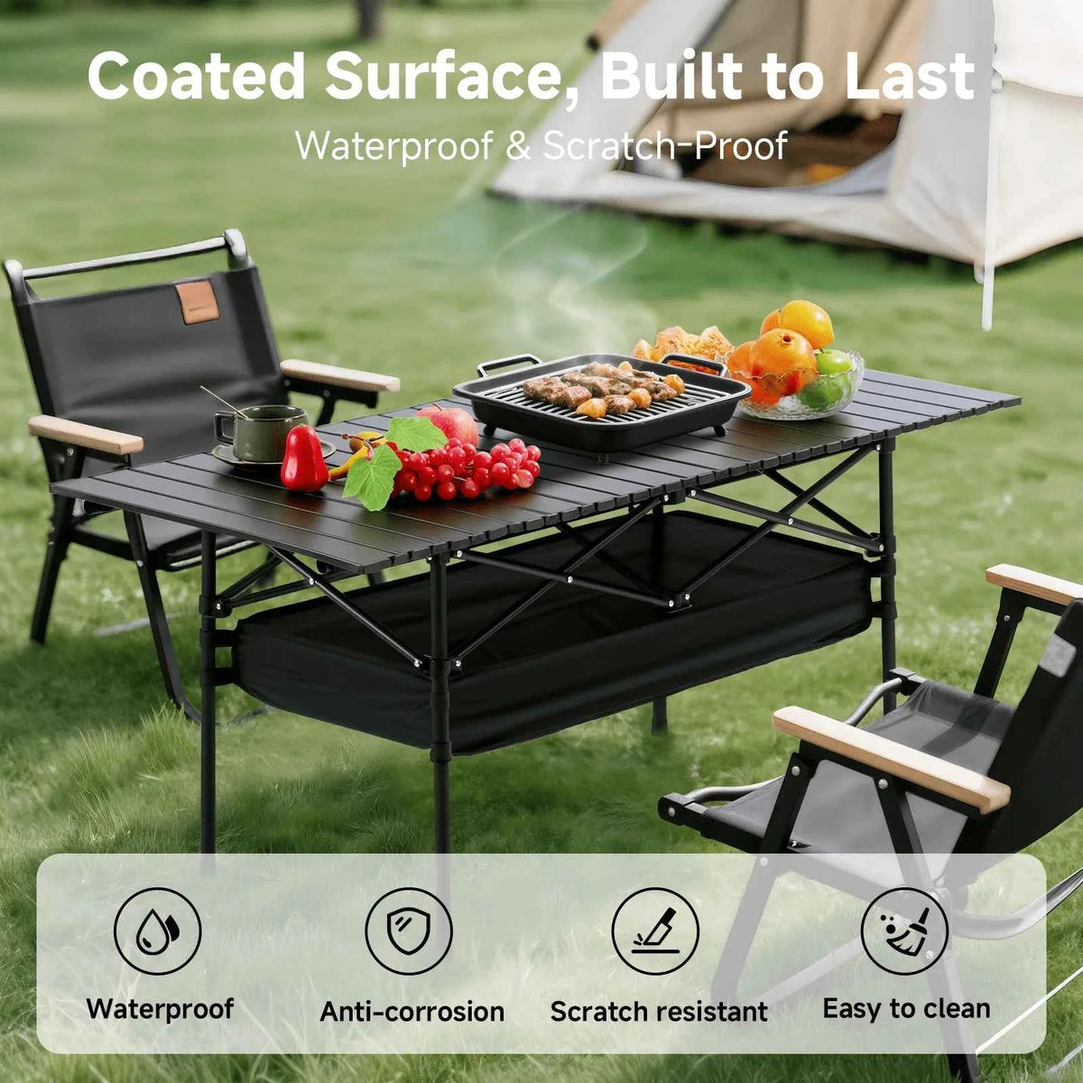 Senmeo Camping Table, Fold Up Lightweight, 4-6 Person Portable Roll Up Aluminum Table With Carry Bag For Outdoor,