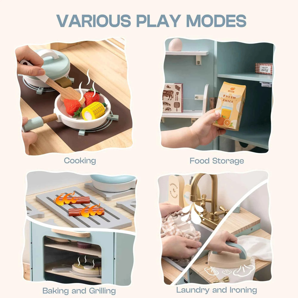 Robud Kids Wooden Play Kitchen. All in One Corner Set Includes Oven, Refrigerator, Washer. Perfect Gift for Little Chefs