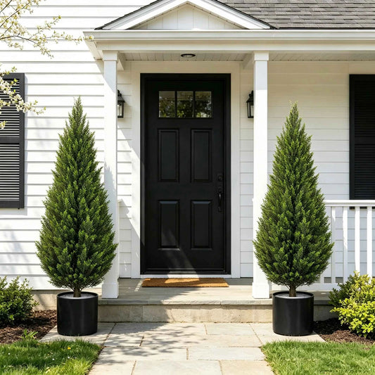 Artificial Cedar Topiary Tree 2/3/4/5/6FT. Faux Evergreen Cypress Plant with Realistic Green Leaves, Outdoor Fake Shrub Bush .
