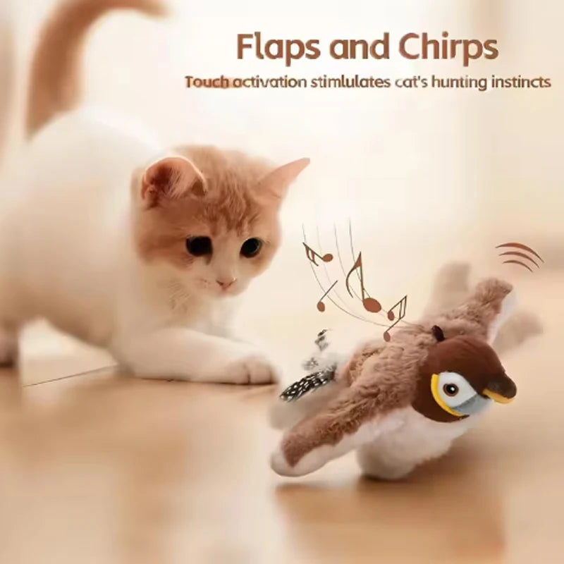 Simulated Bird Cat Toy that is Interactive. Rechargeable Chirping & Flapping Bird(no Flying) Touch Activated Plush Toy Pet