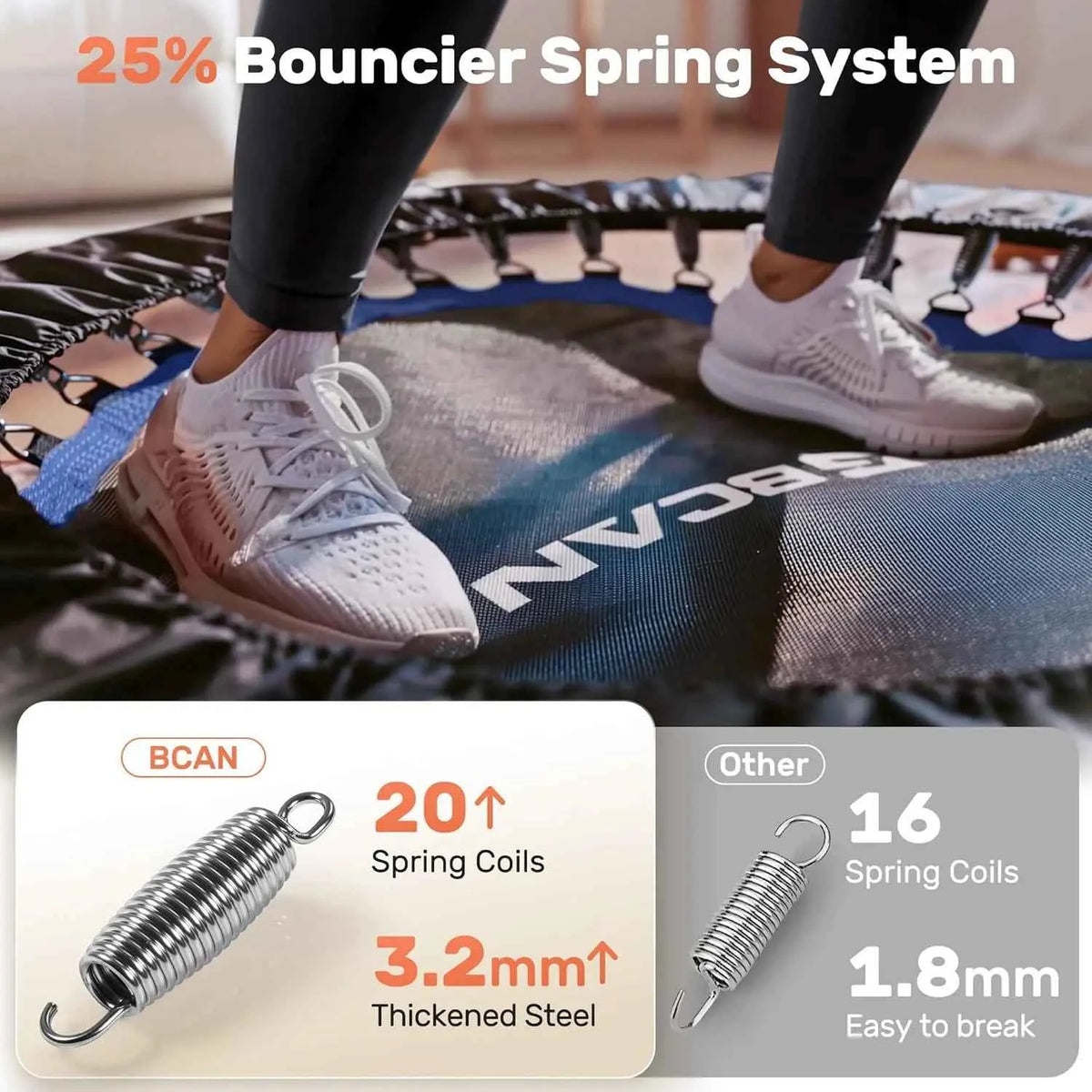 40/48“ Foldable Mini Trampoline with Adjustable Foam Handle. Fitness Rebounder for Adults Max Load 440 Lbs
