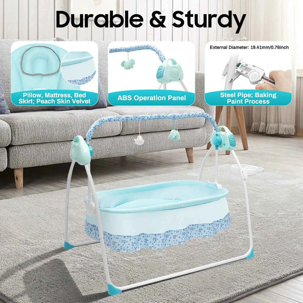 Cradle Swing or Sleeping Bed with Auto Rocking, 5 Speeds.  Stand Baskets. Bluetooth for Music.  Sleeping Basket for  0-18 Months