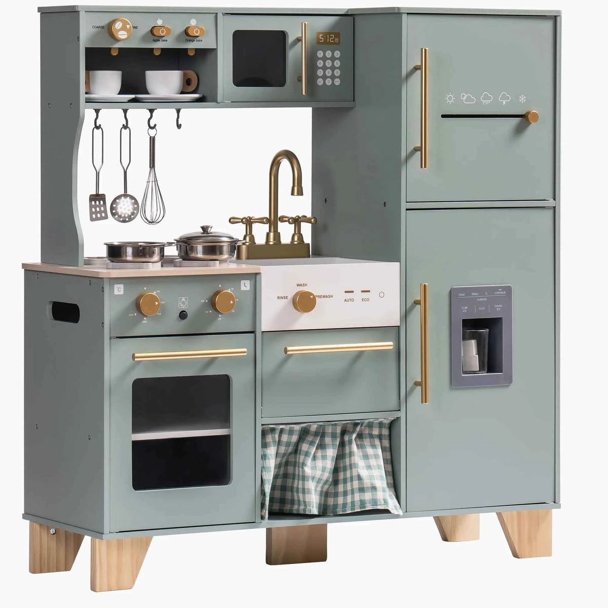 Robud Wooden Kitchen Playset. Bean Green Toy for Kids, Toddlers, Preschool. Gift for Girls or Boys Age 3+