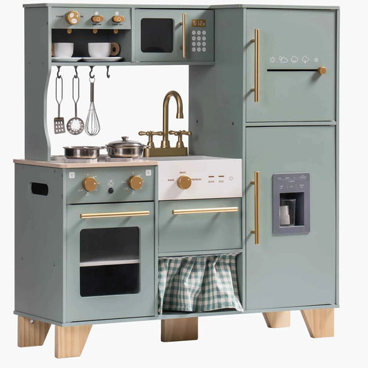 Robud Wooden Kitchen Playset. Bean Green Toy for Kids, Toddlers, Preschool. Gift for Girls or Boys Age 3+