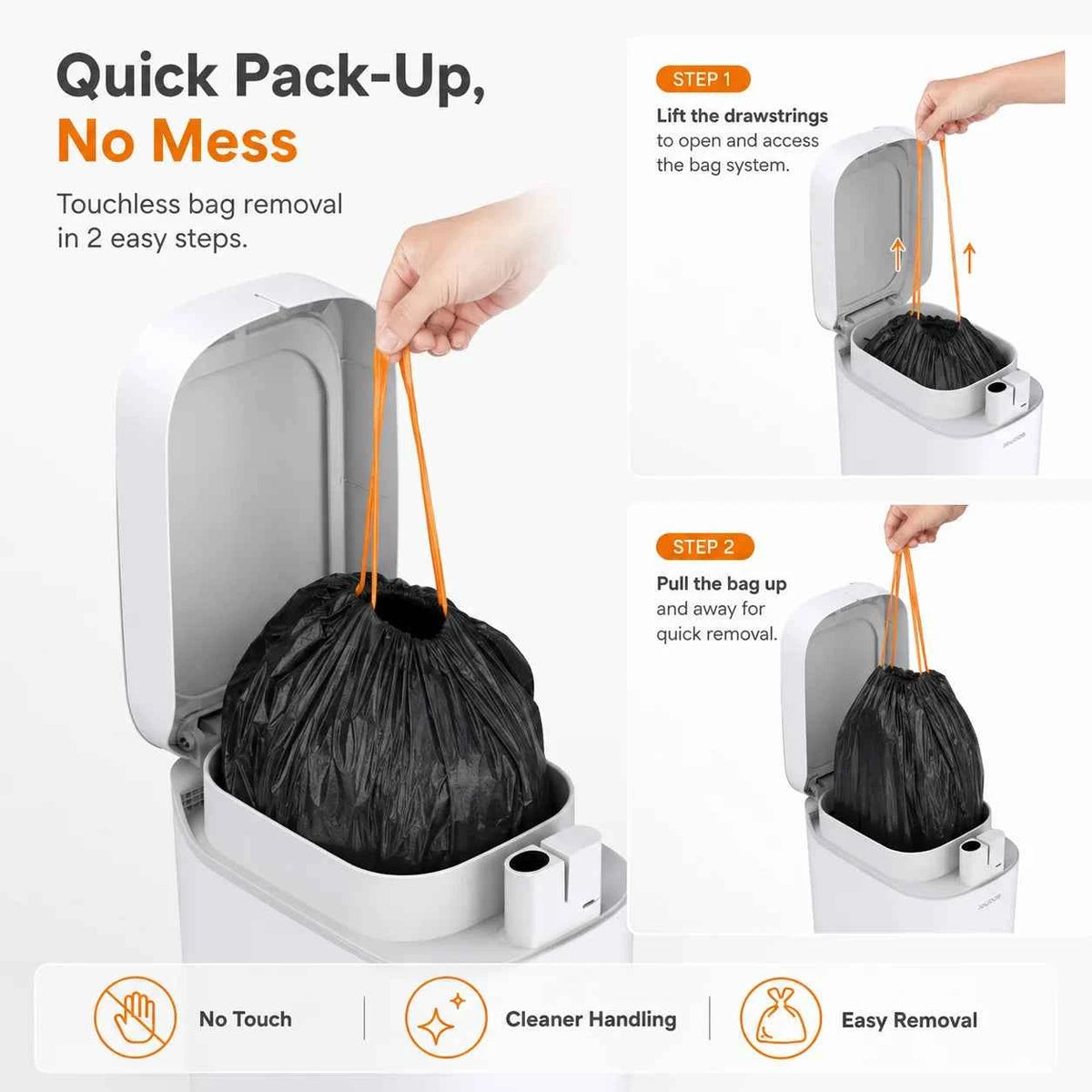 Joybos Smart Trash Can with Auto-Lining, Touchless Sensor Garbage Bin + Free Drawstring Bags, No-Mess Pull & Lift Wastebasket