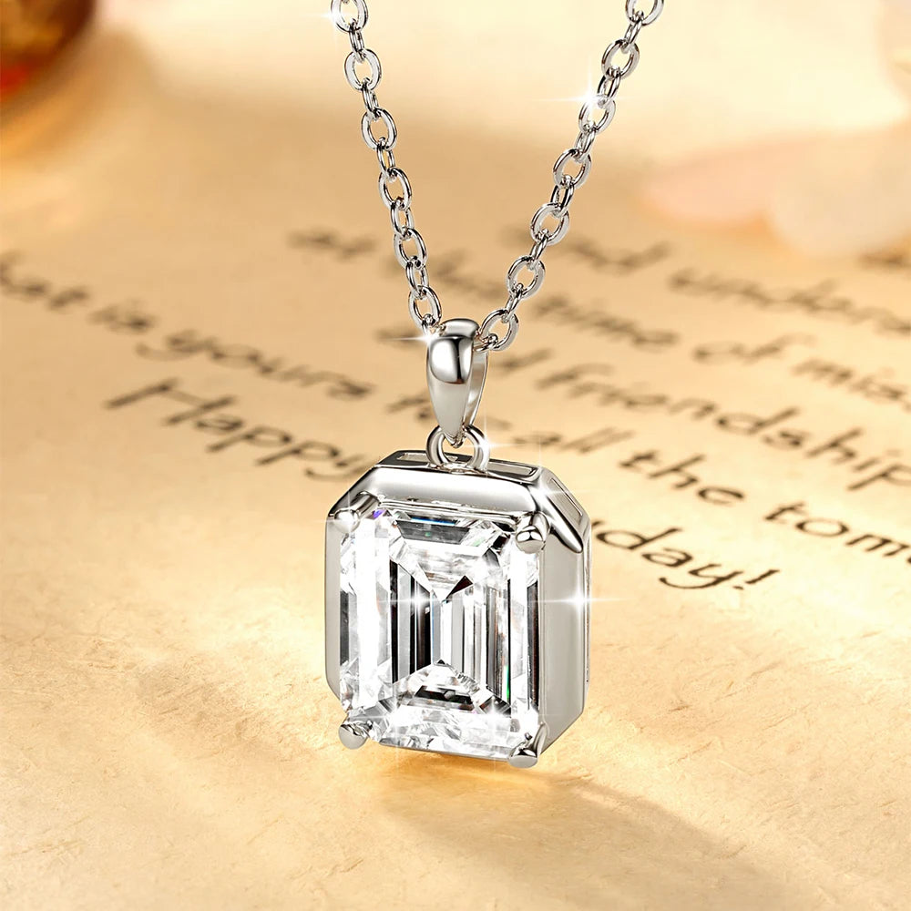 OXTAO Minimalist Moissanite Solitaire Pendant Necklace, Emerald Cut D VVS1 for Women, 14K Gold Filled Charm Necklace