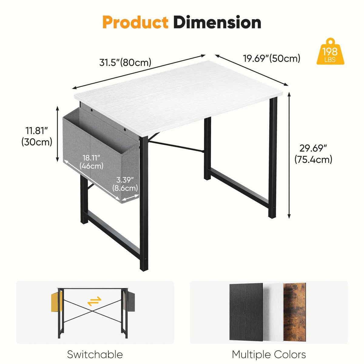 JHK 31IN to 55 Office Desk with Storage Bag. Metal Frame, Wood Tabletop, Easy Assembly