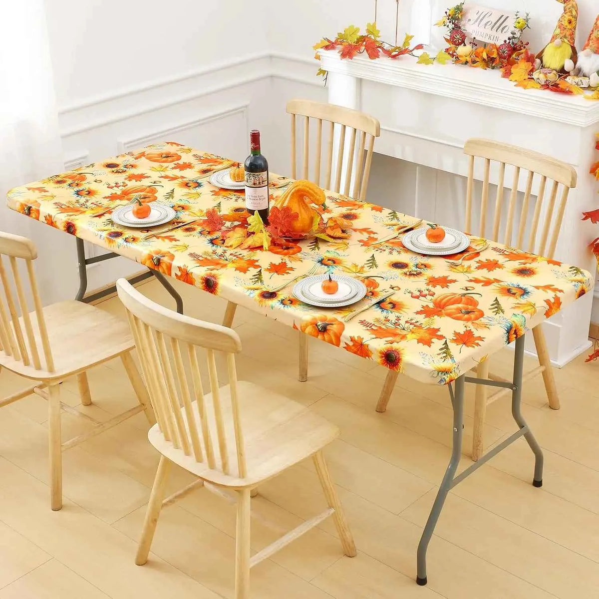 Waterproof PVC Flannel Cover. Elastic Fitted Tablecloth. Floral, Pumpkin,  & Christmas Patterns.