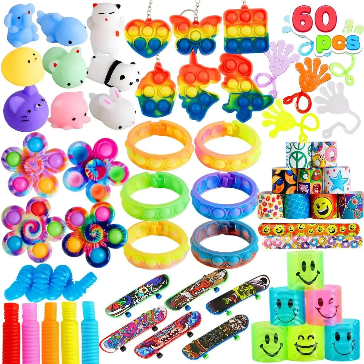 Joyfy 60 Pack Party Gifts Fidget Toys. Adults Party Favors. Autism Sensory Treasure Box of Toys. Classroom Prizes and Stress Relief Gifts
