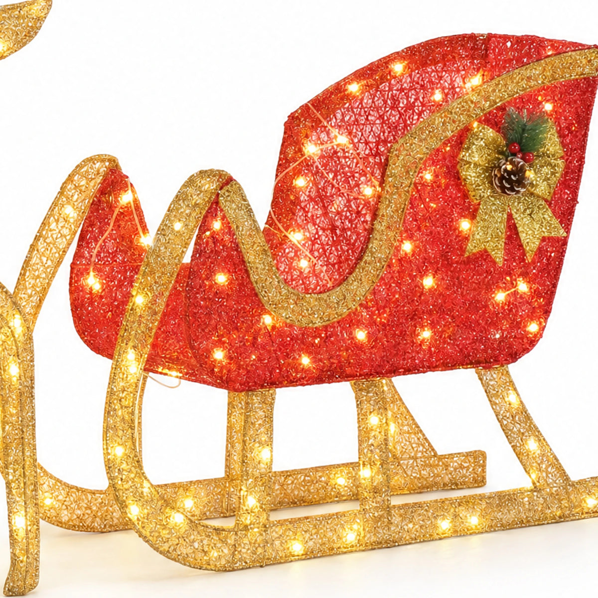 4Ft Lighted Christmas Reindeer And Sleigh Outdoor Yard Decoration Set. Pre Lit White LED Holiday Display. Outdoor Lawn or Porch  Ornament.