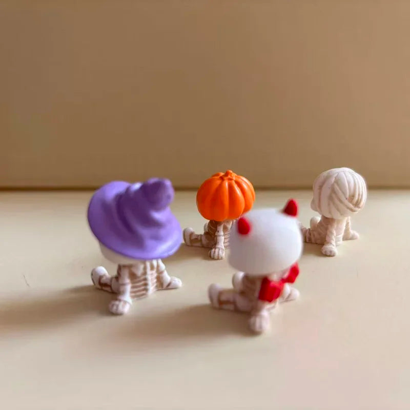 4Pcs Halloween Mini Figurines Set, Spooky Resin Decor with Pumpkins Ghosts Skulls.