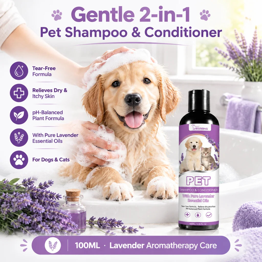 Pet Shampoo Shower Gel, for Dogs or Cats. For Soothing Itchy Animal Skin, makes Hair Smooth & helps with Detangling. Deep Cleaning Coat Care. Natural Shine. Soft Tangle Free, 100ml