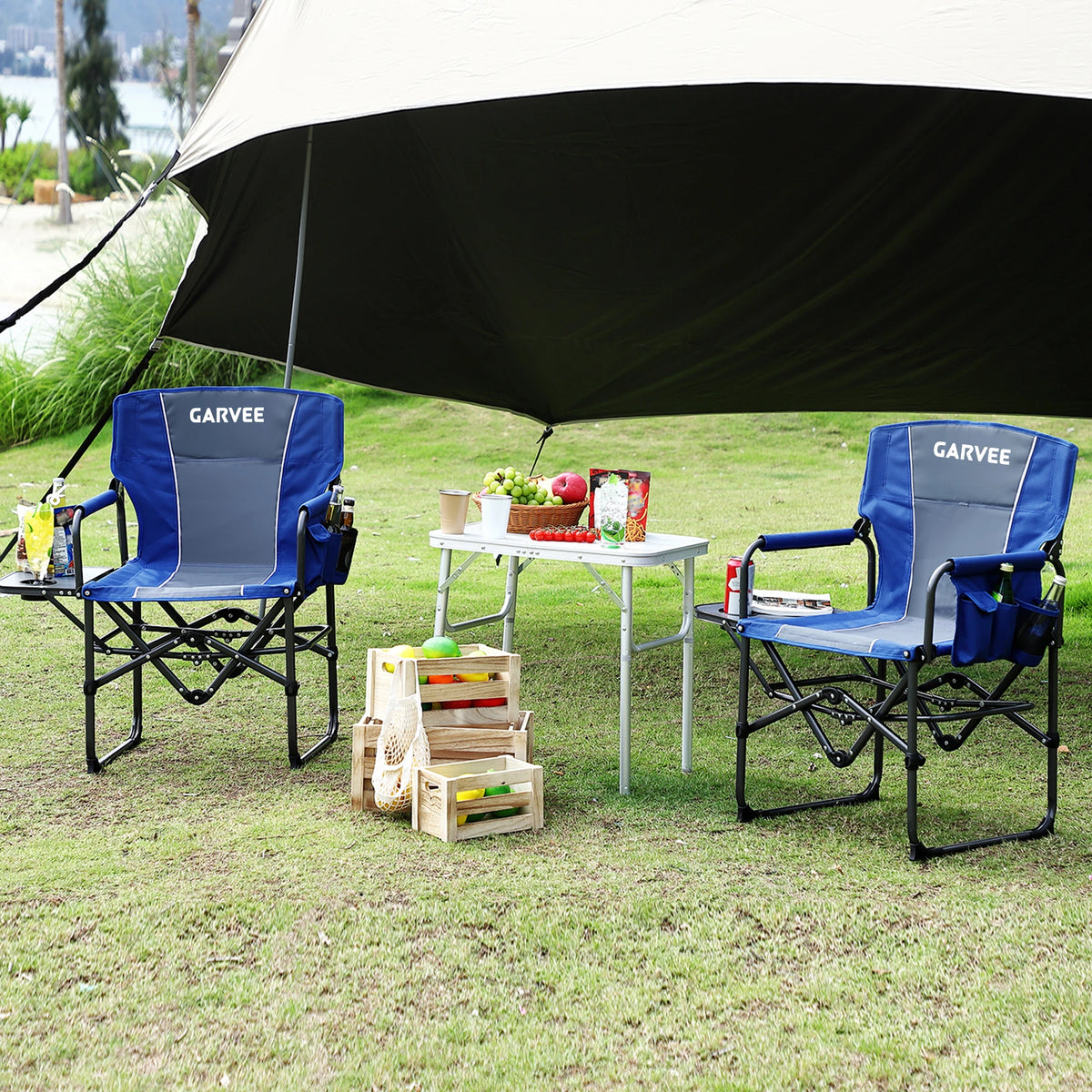 Camping Chairs 2Pack Folding Outdoor Furniture with Side Table, Cup Holder, Pocket & High Back – 400 lbs Support – Portable for Lawn, Beach, Picnic, Fishing – Comfortable Armrests