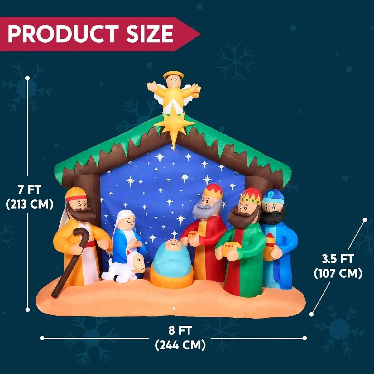 JOYFY 8 FT Long Christmas Inflatables Nativity Scene. Christmas Nativity Set with Build-in LEDs for Xmas Party. Yard Décor
