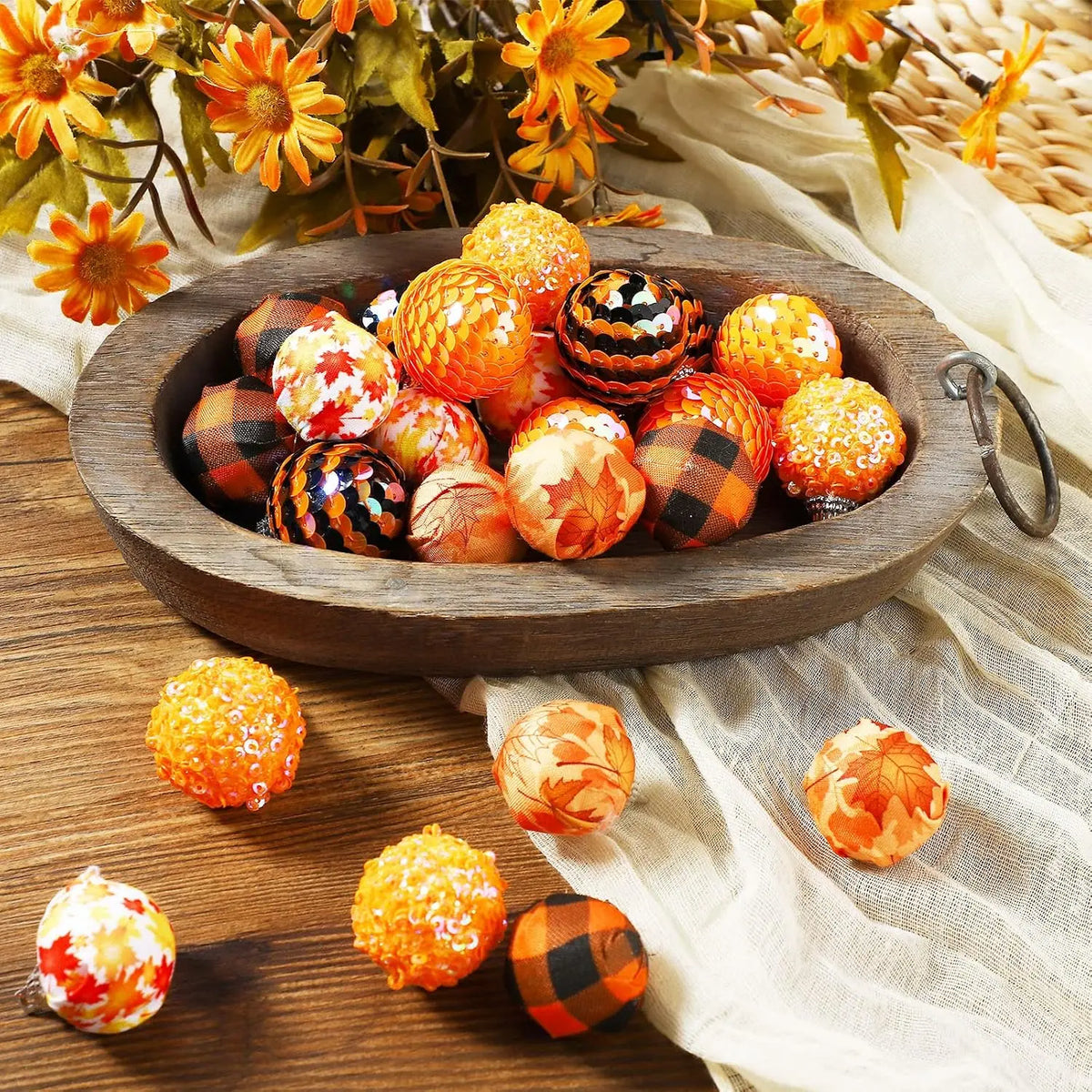 24 Pcs Fall Ball Ornaments 1.18 Inch Mini Thanksgiving Tree Decor